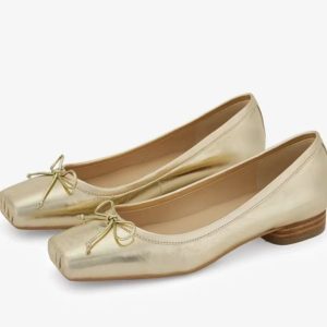 Womens Flats |  Andie Heeled Leather Ballerinas Gold Shoes Ballerinas