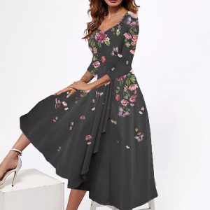 Womens Floral Dresses |  Eva Floral Silk Dress Navy Multi Dresses Fit & Flare Dresses