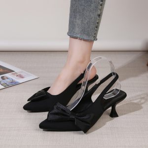 Womens Heels |  Francis Satin Slingback Black Heels Black