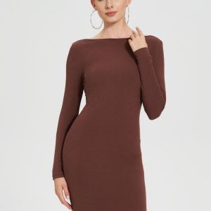 Womens Knitted Dresses |  Hartsfirth Knitted Dress with Cashmere Cocoa Brown Dresses Cocoa Brown