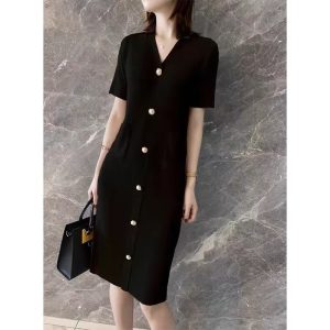 Womens Knitted Dresses |  Tatton Cotton Blend Knitted Dress Black Dresses Black