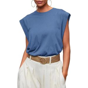 Womens Tops |  Alycia Cotton Slub T-shirt Pale Blue Clothing Pale Blue